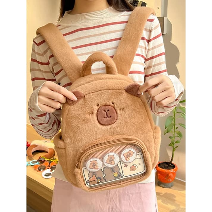 Crianças bonito capivara de pelúcia Carpibala dor saco mochila crianças Outing luz mochila viagem pequena saco escolar