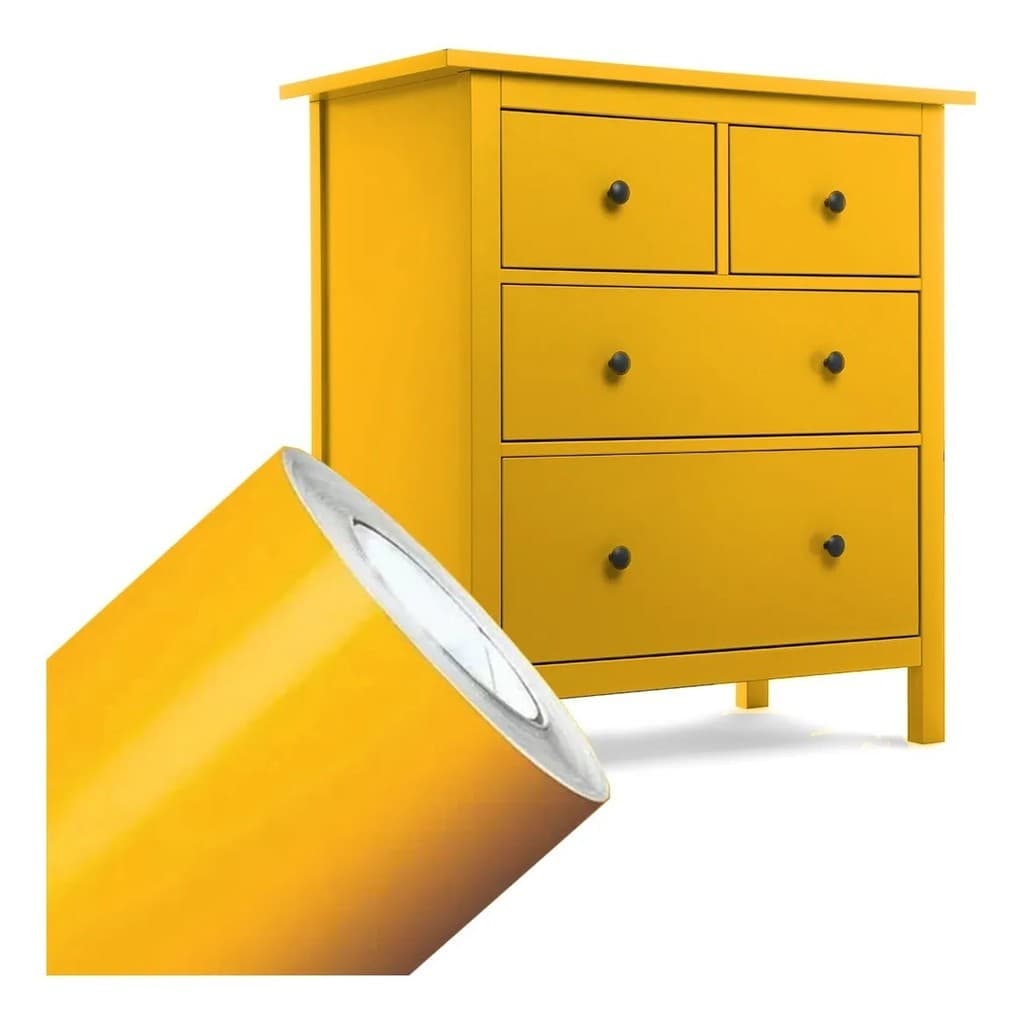 Adesivo Amarelo Gema Para Envelopamento Móveis Objetos e Paredes Lavável 0.45x2M