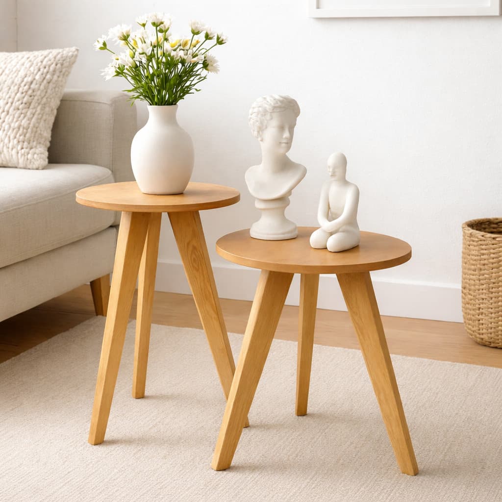 Kit Duas Mesinhas Cru Para Lateral Sofa Praticidade Moderna Desmontada