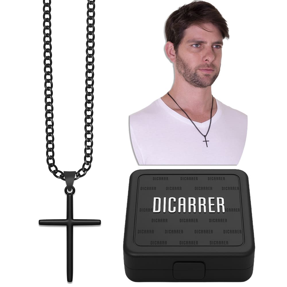 Corrente Cordão Crucifixo Preto Aço Inox RF-55 Colar Unissex