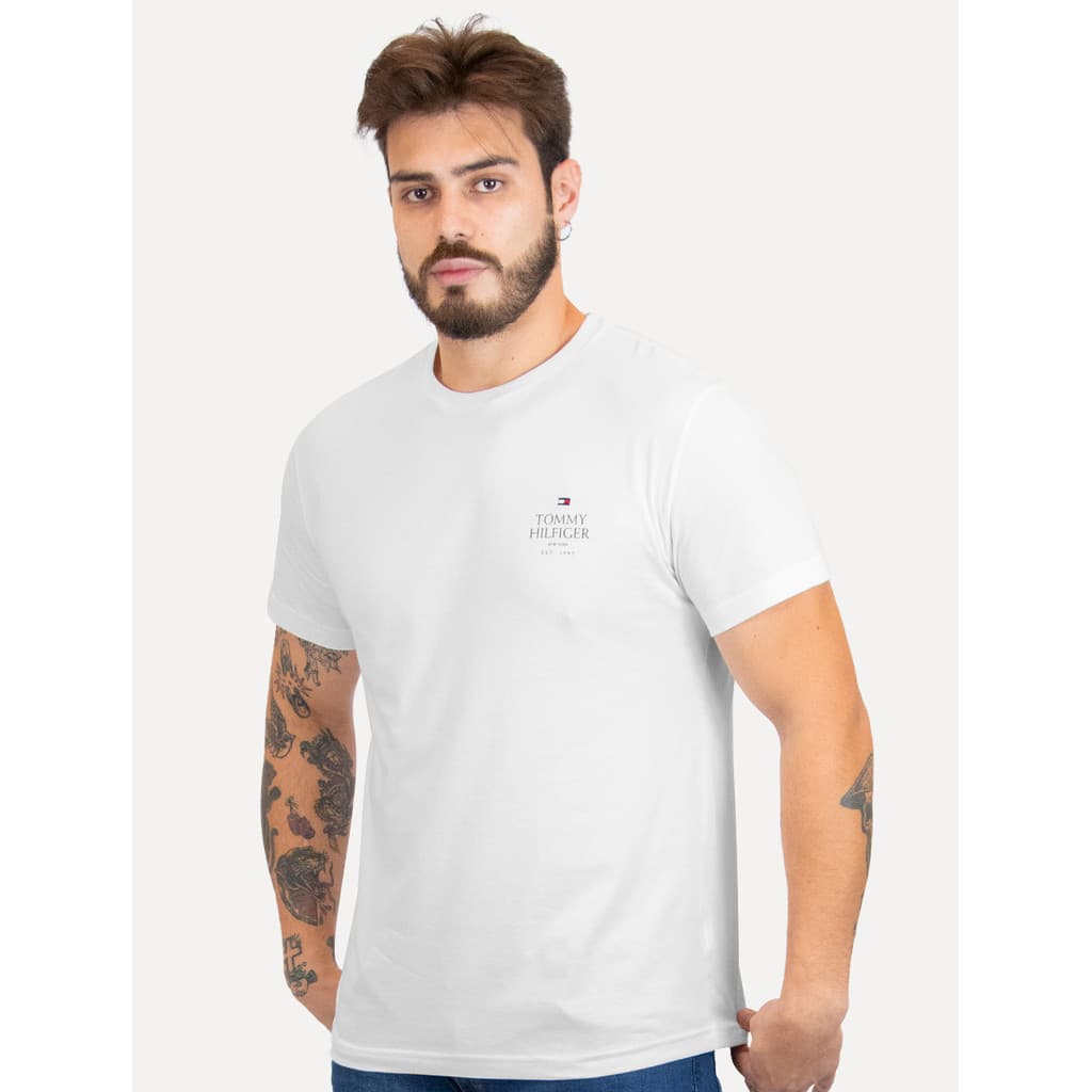 Camiseta Tommy Hilfiger Original Masculina Stack Brand Love Branca