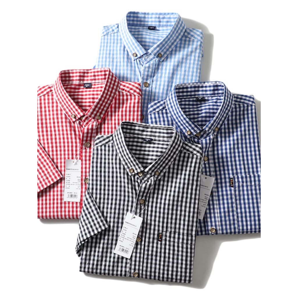 Camisa xadrez de algodão puro masculina de manga curta verão Street Wear na moda 2024 novo estilo roupas de comércio ext