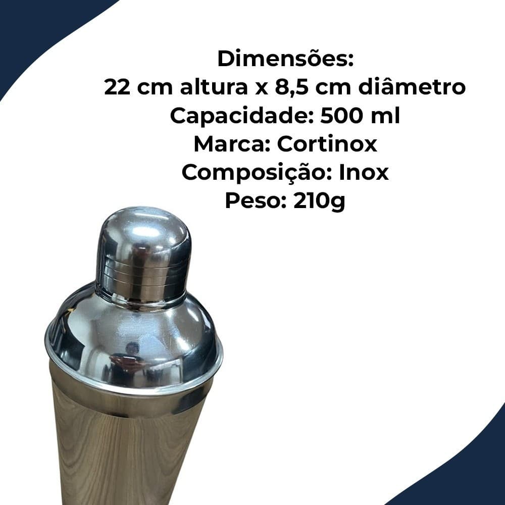 Coqueteleira Inox 500ml Bartender Shaker Misturador Drinks Bebidas Cocktail Bar Profissional