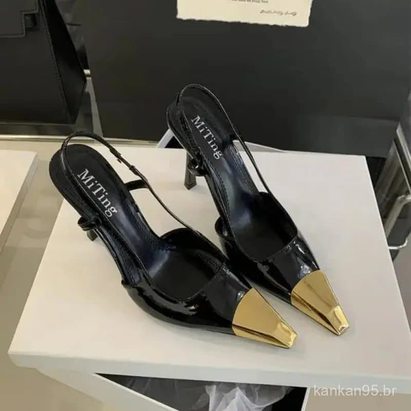 Tendência 2025: Sandálias de Salto Alto Femininas de Bico Fino para o Verão, Mules Elegantes de Calçar Fácil, Modelo 541