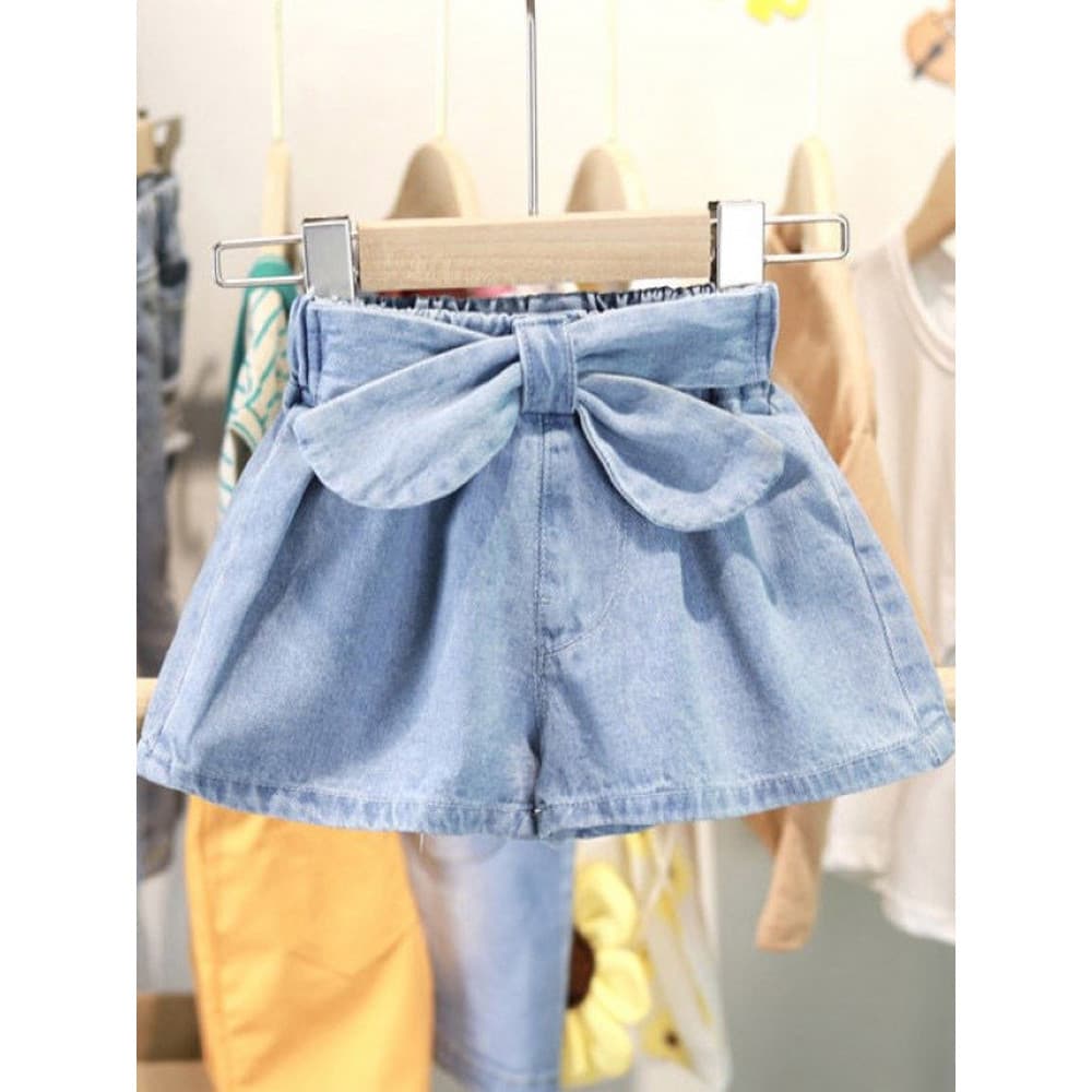 Bebê Denim Shorts 2026 verão novo estilo meninas médio grande roupas infantis arco moda calças quentes