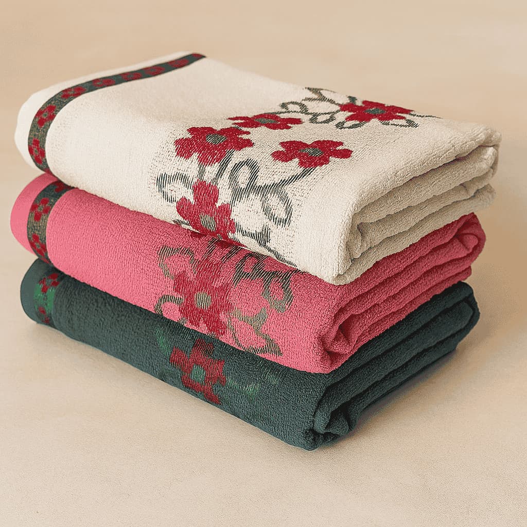 it 3 Toalhas de Banho Florata Jacquard Luxo 100% Algodão 140x75cm – Cores Sortidas