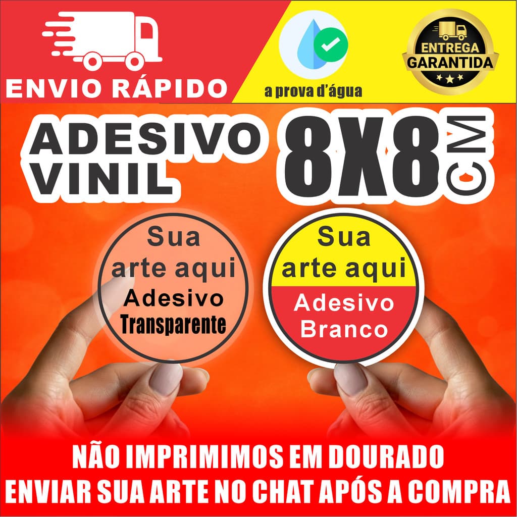 Adesivo Vinil 8x8cm Personalizado À Prova D’Água 50 a 500 Unidades Logo Marca