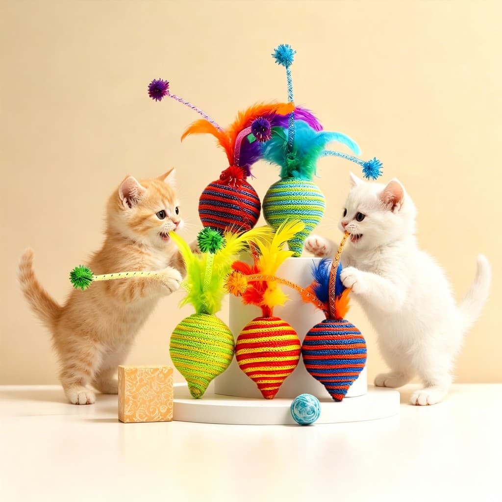 Bola de sisal Pet brinquedo para gatos com penas coloridas e sisal
