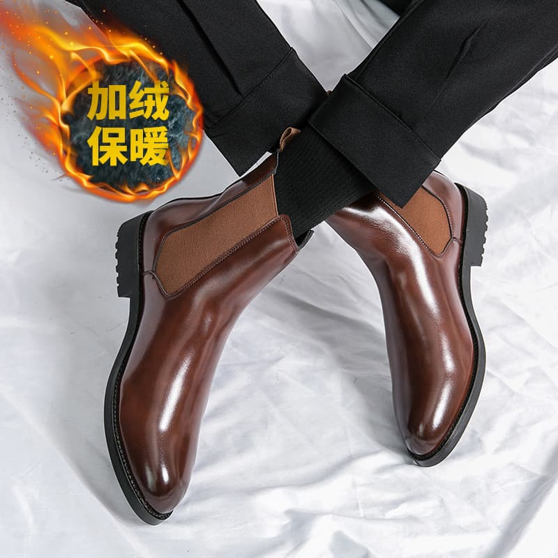 Chelsea botas masculinas inverno forro de lã de alta qualidade sapatos casuais de couro britânico aumento interno moda m