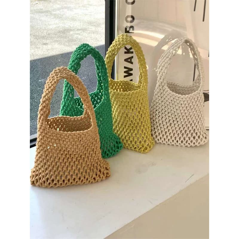 Pantong cor novo estilo oco malha bolso bolsa mão-tecido algodão corda saco de pulso praia férias balde saco