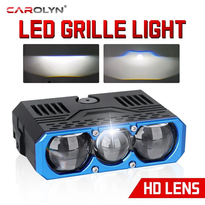 Carolyn Lente Tripla LED Holofote 300W Feixe Solenóide Comutação Farol Universal Carro Motocicleta Grade Luz Acessórios