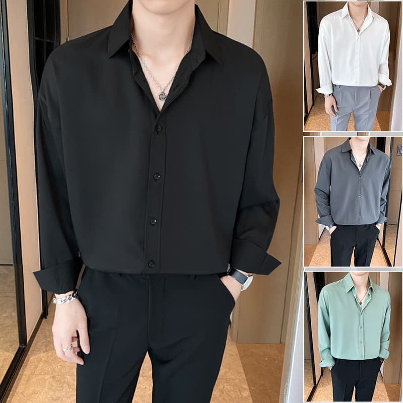 Luz estilo maduro camisa masculina de manga comprida verão estilo fino Drape Casual topo versão coreana na moda solta bo