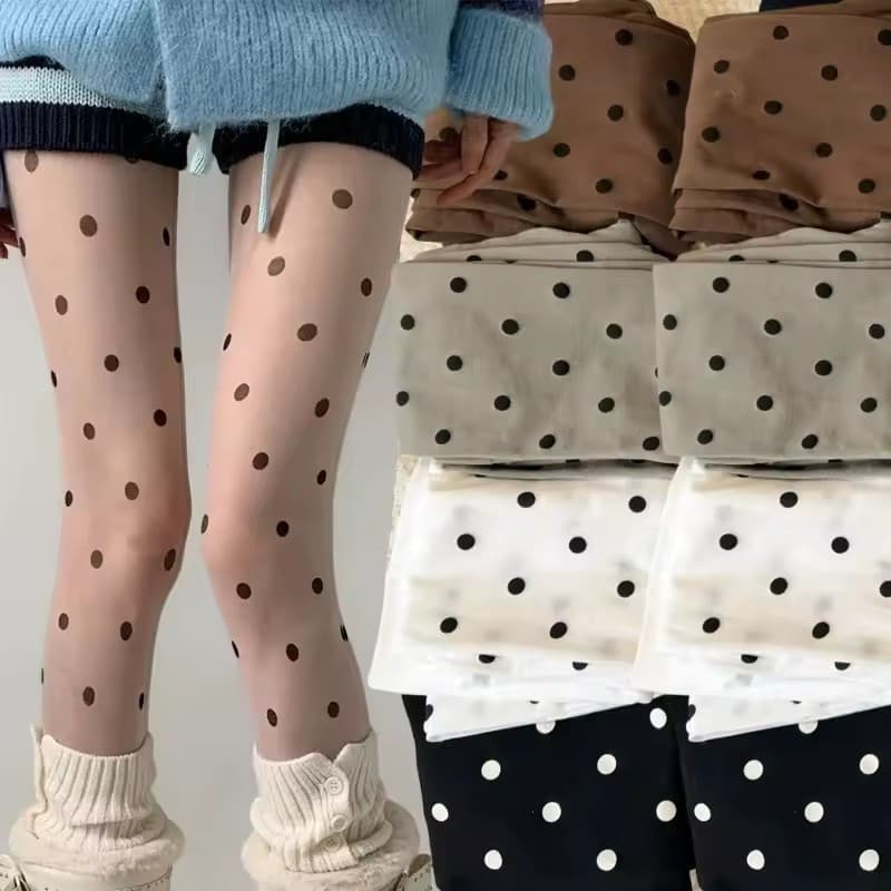 Meias Femininas De Bolinhas Ultrafinas Translúcidas Retrô | Meia-Calça Modeladora De Pernas De Alta Elasticidade Para De