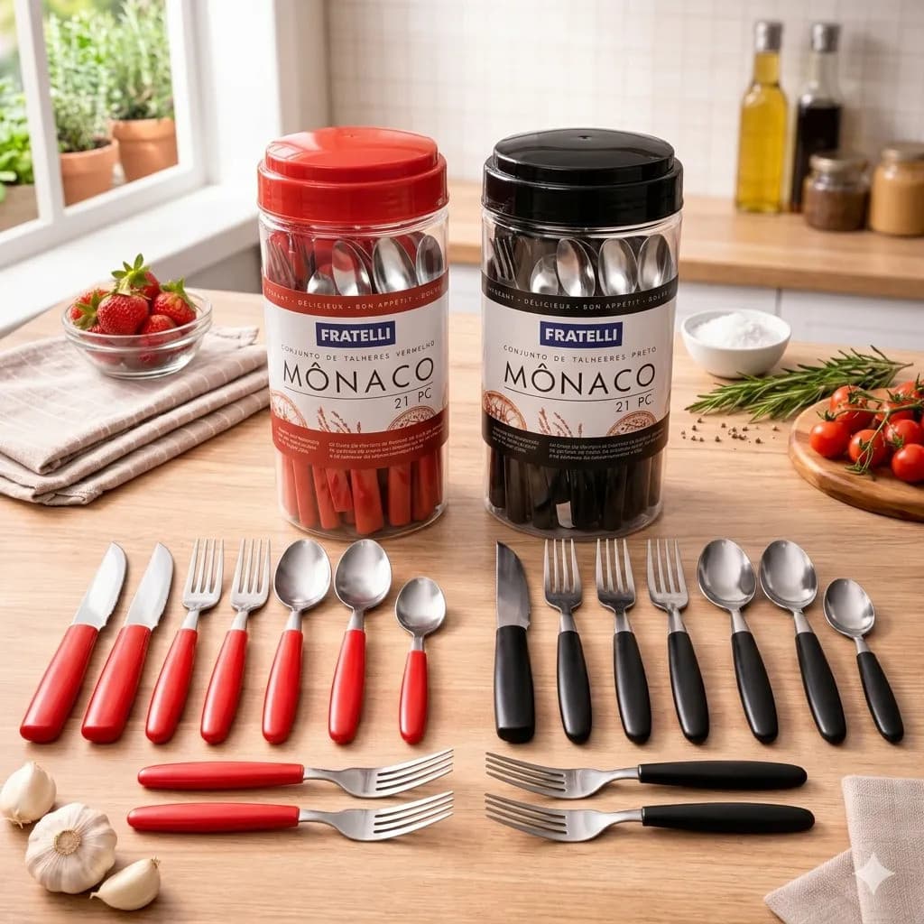 Faqueiro Jogo De Talheres 21 Peças Inox Com Pote Organizador Para Gaveta Ou Bancada Cozinha Completa Qualidade Garantida