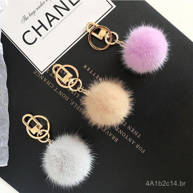 Pingente de bola de pelo de vison, chaveiro de carro fofo de pelo de vison coreano, decoração de bolsa de pelo, acessóri