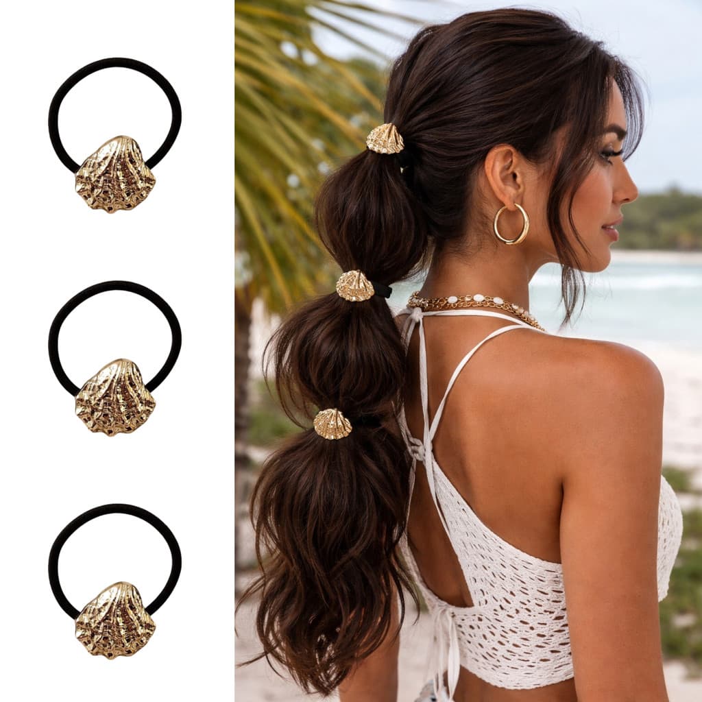 KIT 3 ELASTICOS PARA CABELO CONCHA PRAIANA