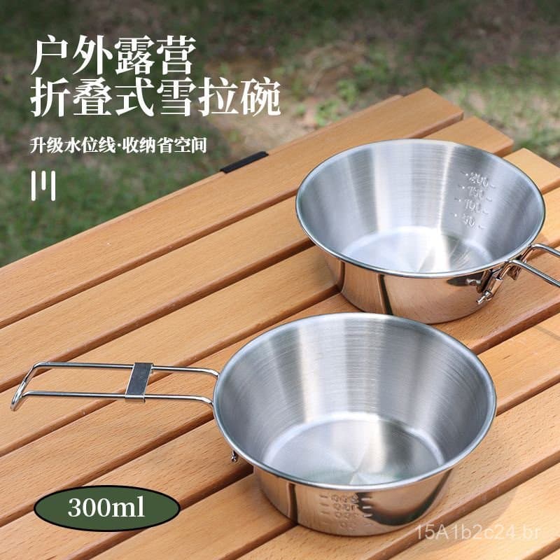 Tigela dobrável de aço inoxidável 304 para uso externo, utensílios de cozinha para camping, tigela dobrável com alça fix
