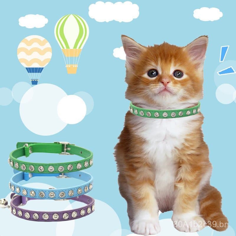 Coleira de diamante de alta qualidade para gatos com alça elástica, ajustável para cães pequenos, corrente para cães sim
