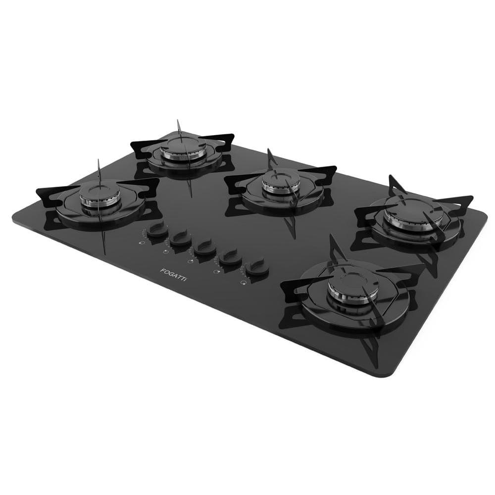 Cooktop Fogatti à Gás FGT 5B Vidro Preto Flange Esmaltada