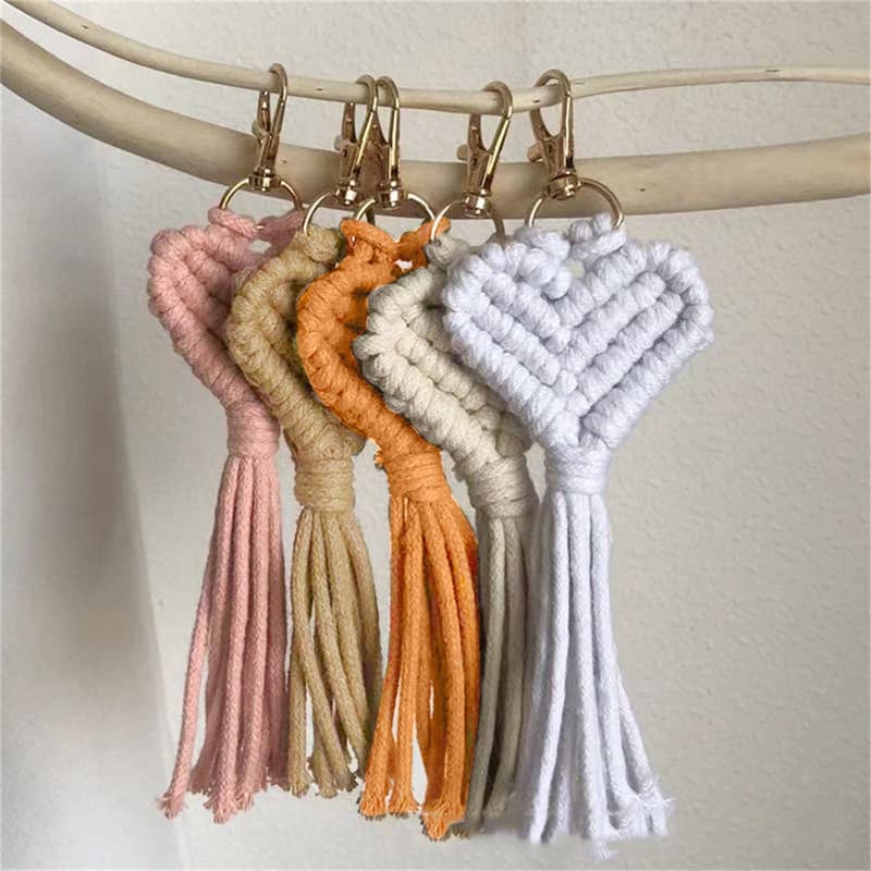 2026 Novo Pingente Em Forma De Coração Chaveiros Para Mulheres Artesanal Macrame Anéis Bonito Carro Chaveiro Acessórios