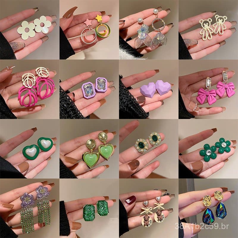 Brincos de Pérola em Forma de Coração com Detalhes Florais, Estilo Coreano Dongdaemun, Brincos Simples e Modernos para M