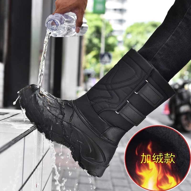 W inverno forro de lã engrossado botas de neve masculino tubo médio impermeável quente sapatos de neve sapatos de algodã