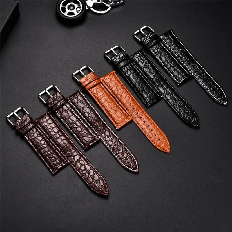 Pulseira de Relógio de Couro com Design de Padrão de Crocodilo 18mm 20mm 22mm 24mm, Pulseiras Macias para Relógios de Pu