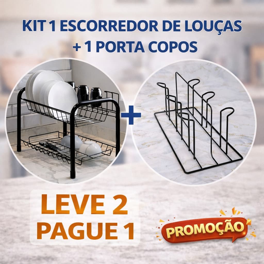 Escorredor De Louça De 2 Andares Para Pia + Escorredor De Copo Kit Com 2 Escorredores Casa Cozinha
