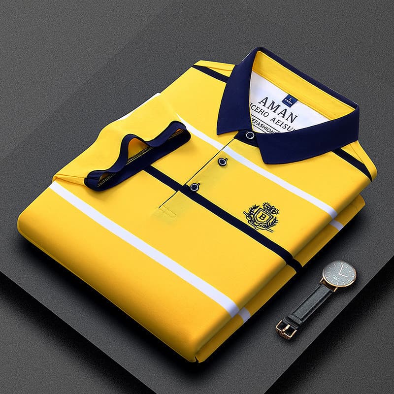 Atacado masculino listrado camiseta de manga curta verão novo estilo lapela algodão camiseta masculina camisa de fundo f