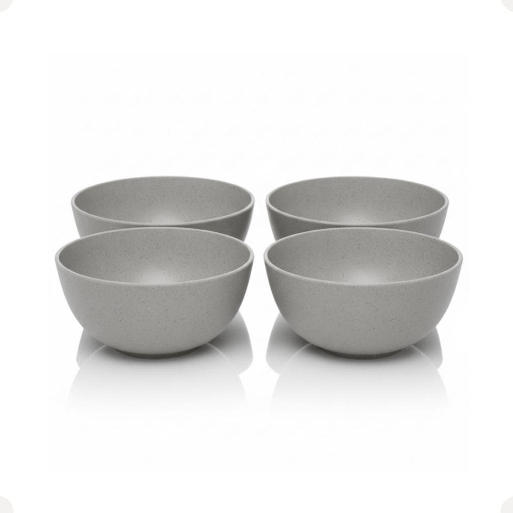 Kit 4 Bowls 600ml Fibra De Bambu Cinza FBBU004 Sustentável Saladas Cereais Cozinha Moderna