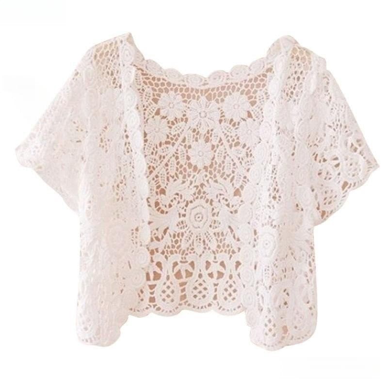 dusur9 Bolero Feminino De Renda Com Ombros Curtos E Cardigã Floral De Crochê OKS9