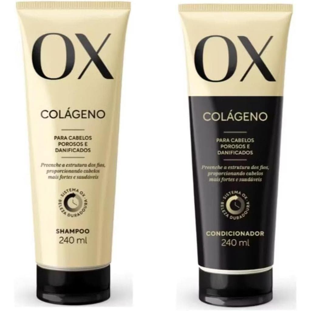 Kit Shampoo e Condicionador OX Colágeno, Para Deixar Mais Fortes Cabelos Porosos e Danificados240ml.
