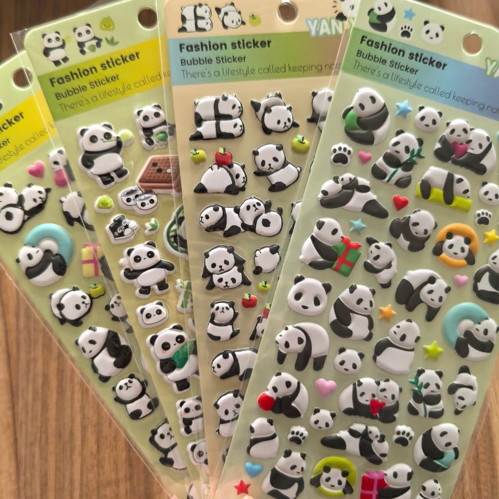 4 Pacotes de Adesivos 3D de Panda Fashion Bonitos - Material de Artesanato à Prova d'Água para Diário, Laptop F5A0