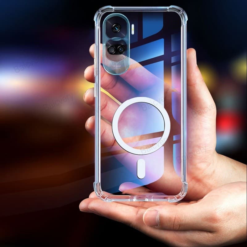 Invólucro Para Honor 90 Lite CRT-NX1 Transparente Soft TPU Capa Traseira Com Adesivo Magnético