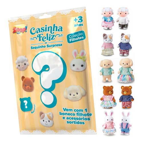Boneco Surpresa Casinha Feliz Família Coleção Filhotes Brinquedo Coleção Casinha Feliz Coelhinho Ursinho Gatinho