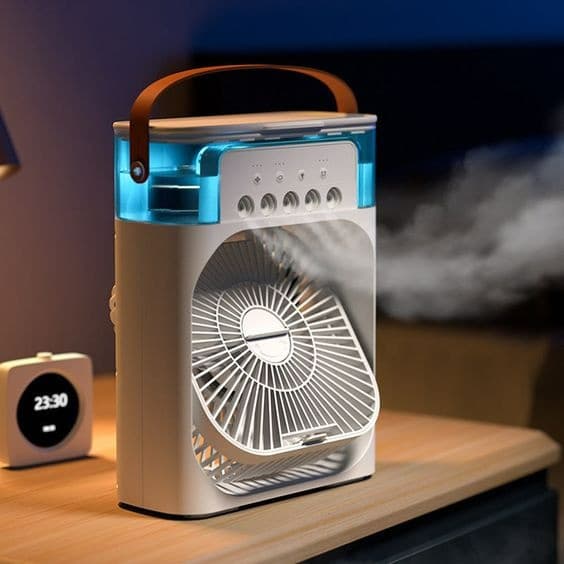 Mini ventilador climatizador 110/220V com umidificador, LED e temporizador, portátil e econômico