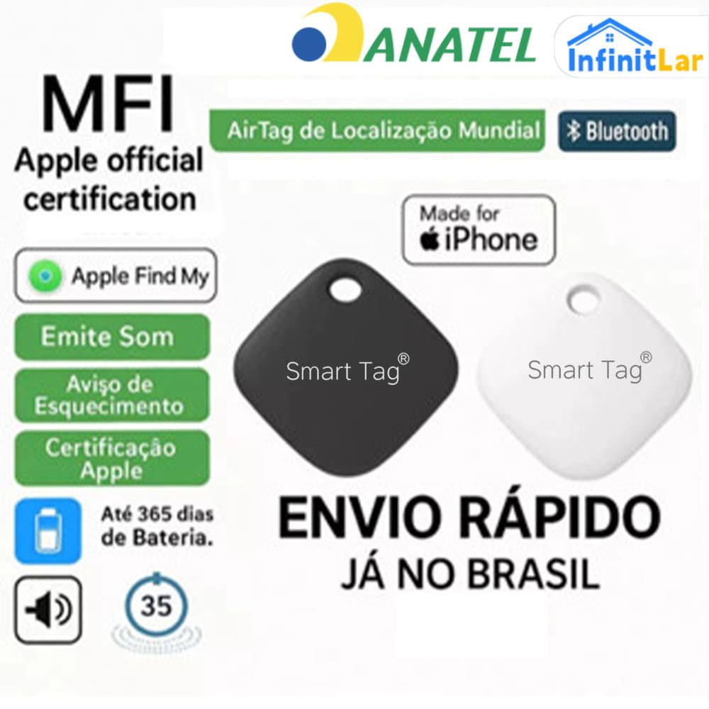 Localizador sem limite  AirTag MFI: Certificado MFI, para carro mala pet backpack documentos, compatível com Smart Tag