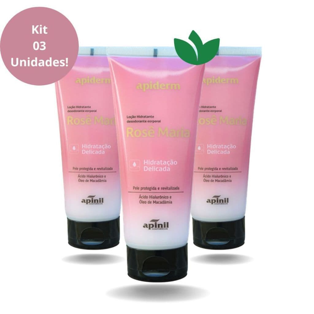 KIT 3 Hidratante Corporal ROSÊ MARIA Creme Loção Desodorante Apiderm 190g - Apinil