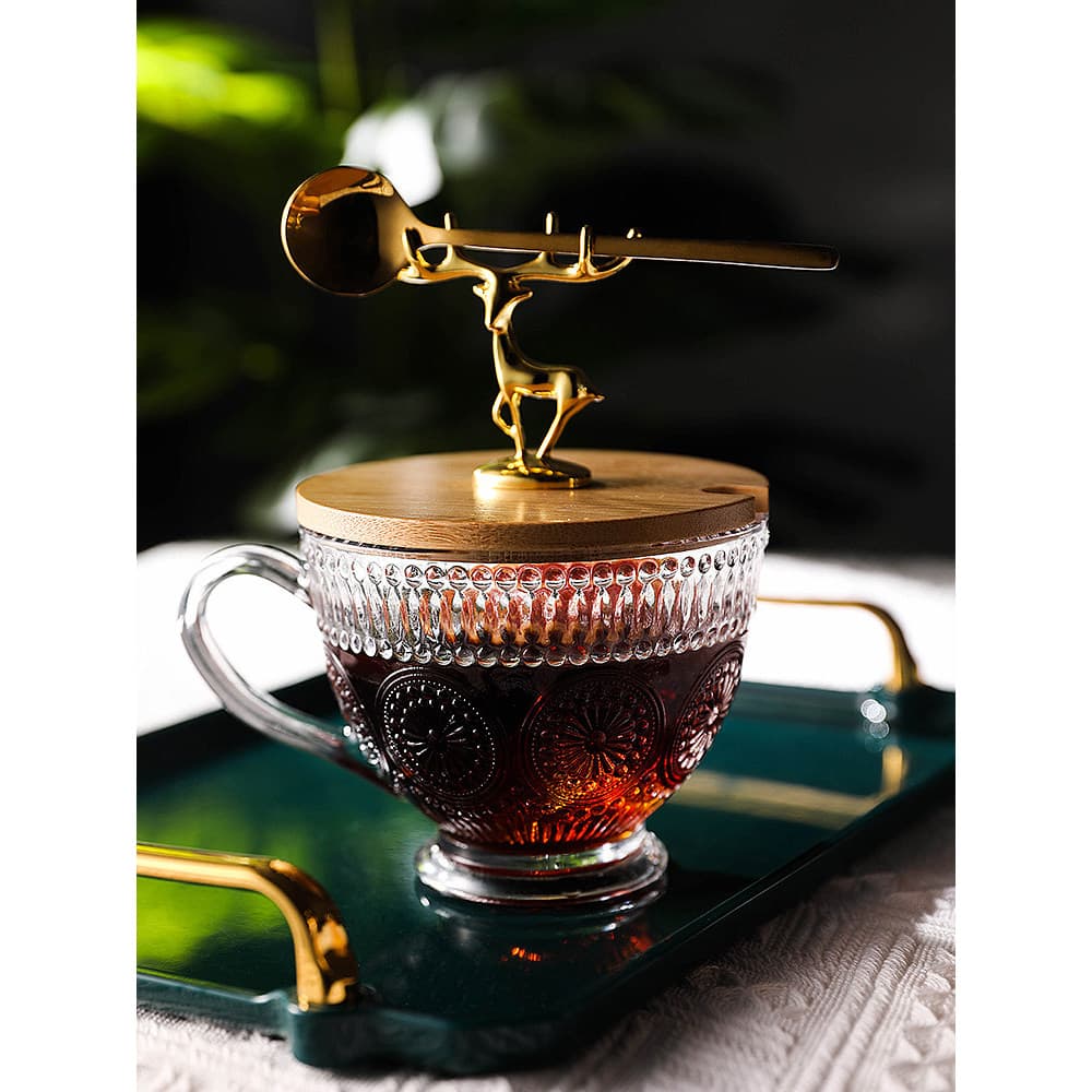 Copo de café da manhã de girassol em relevo com tampa colher grande capacidade iogurte aveia copo vidro estilo nórdico i