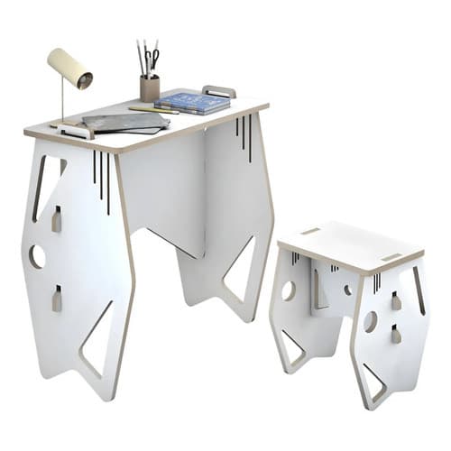 Escrivaninha Infantil Mdf Com Banquinho Branco