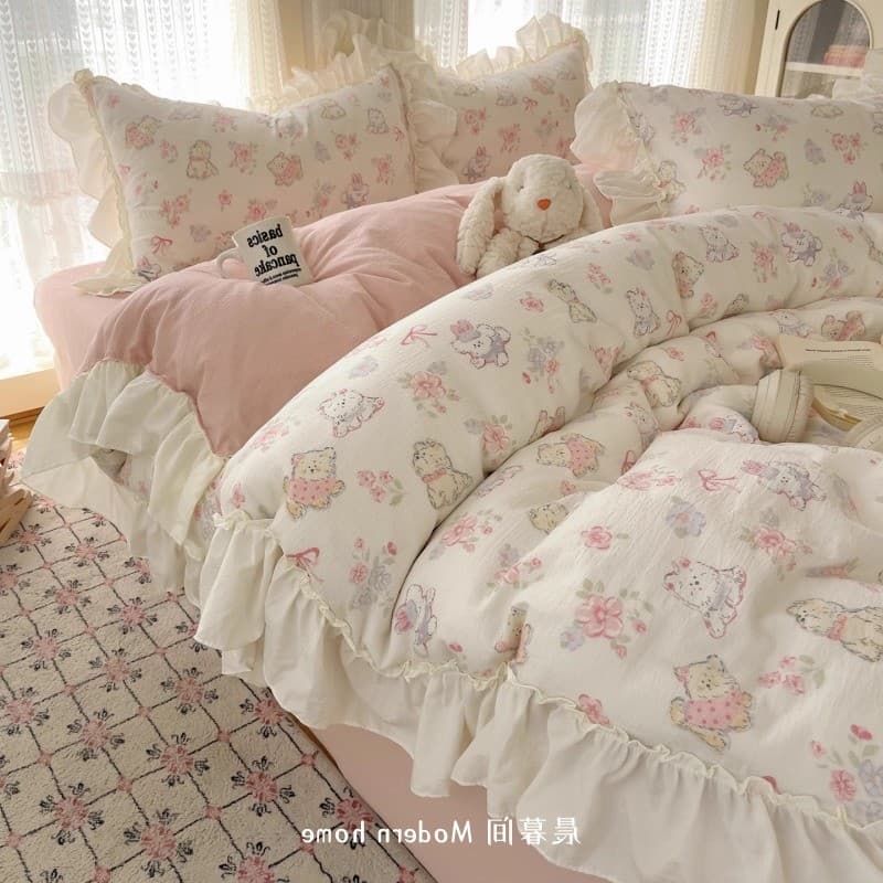 Ins estilo bonito cama de renda conjunto de quatro peças puro algodão lençol colcha capa lençol fio duplo dormitório con