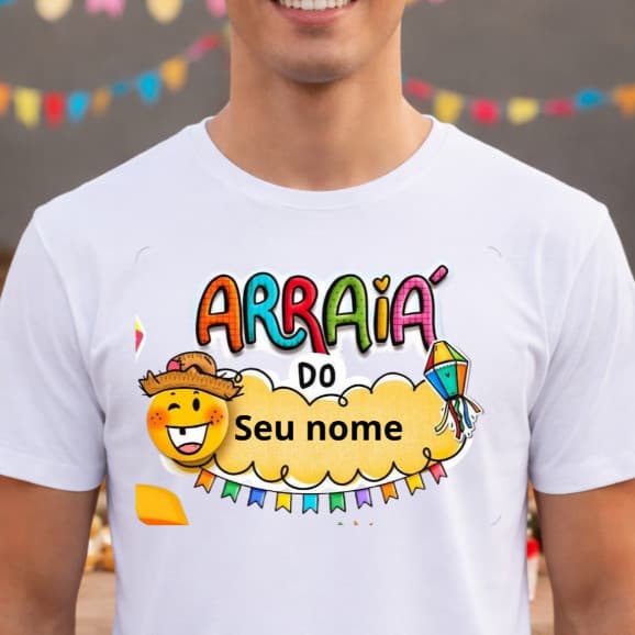 Camiseta Festa Junina Personalizada Arraiá com seu Nome Camisa Customizada Unissex Algodão Estampada