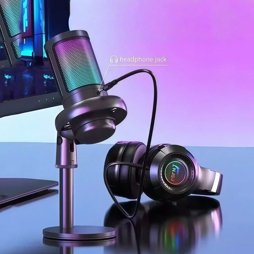 Microfone Gamer RGB Streaming PC e Console Shock Mount e Pop Filter Áudio de Alta Qualidade P.QIU