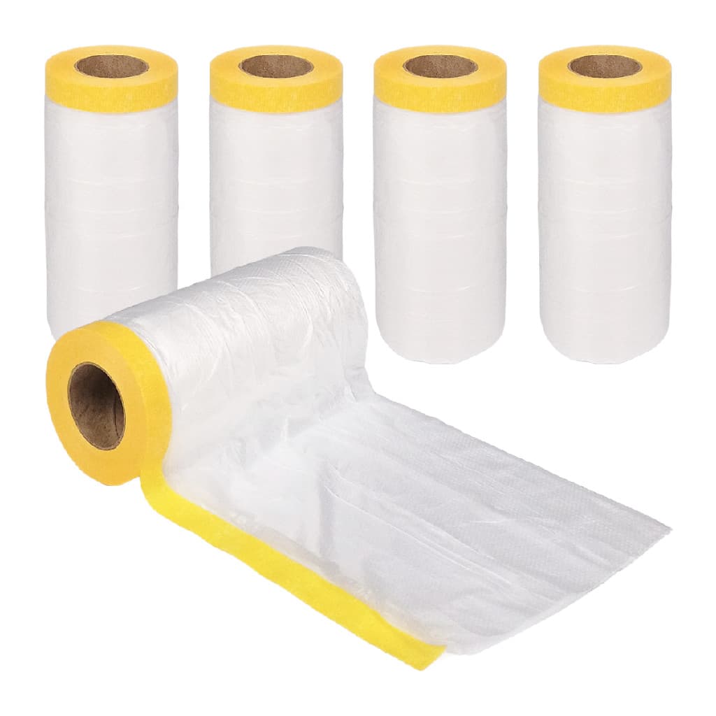 Kit 5 Rolo Filme Plástico Protetor Fita Crepe Mascaramento Salva Pintura Obra Cobre Tudo 110cm x 20m