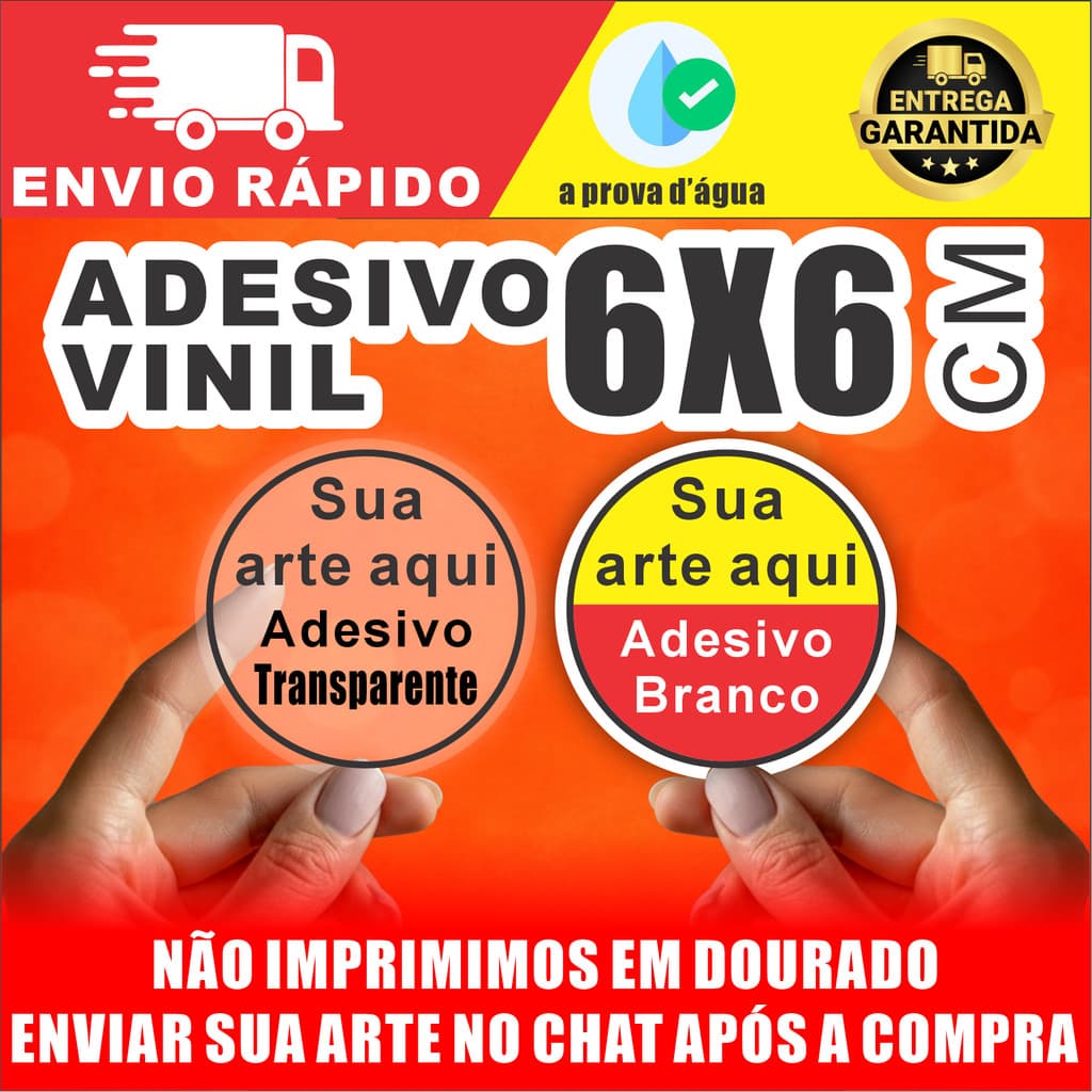 Adesivo Vinil 6x6cm Personalizado À Prova D’Água 50 a 500 Unidades Logo Marca