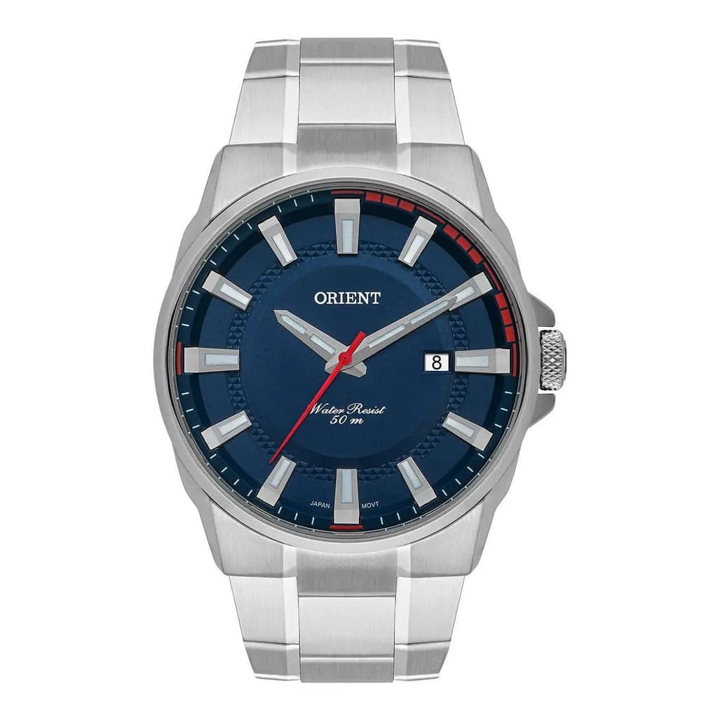 Relógio Masculino Orient Aço Vidro Mineral Azul Prata 50m Prateado