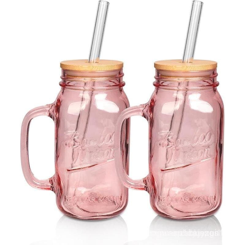 ANOTION Presente de Dia dos Namorados para Mulheres, Jarro Mason com Alça 24OZ - Copos Coloridos com Tampas e Canudos pa