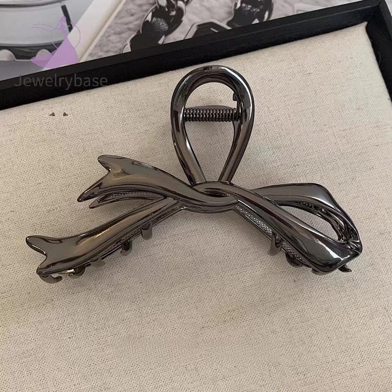 [jewelrybase] 2023 Clipe De Garra De Metal Com Nó De Arco Tubarão Prateado Estilo Cabelo Avançado Versátil Colher De Cab