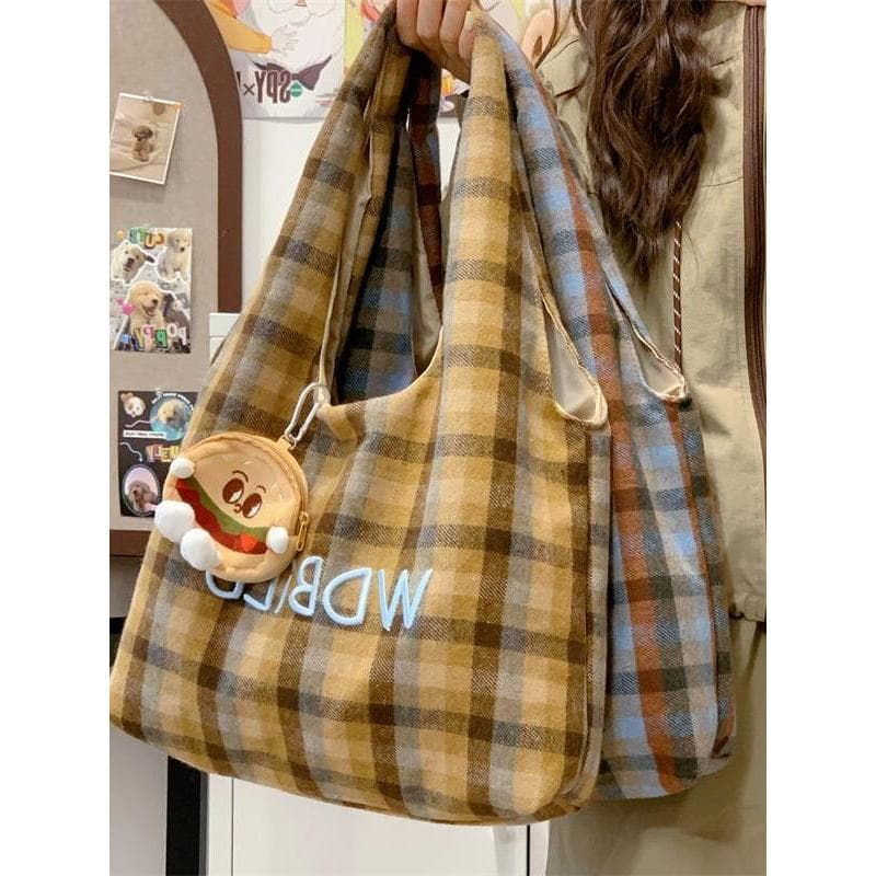 Japonês Retro Commuter saco Casual grande capacidade coreano lã bordado outono inverno sacola de pano saco de compras