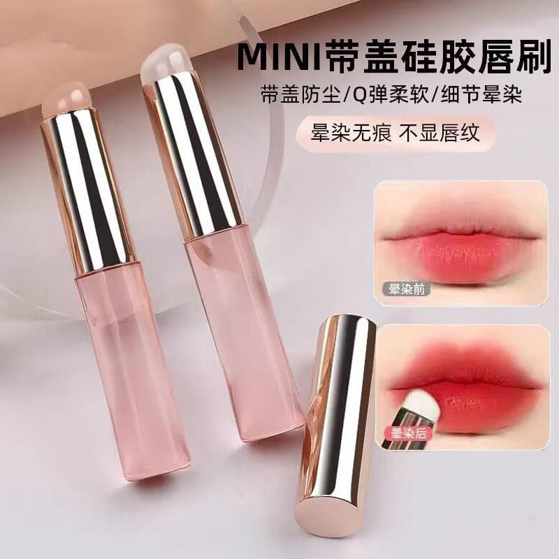 Q macio Silicone lábio escova corretivo tipo portátil com tampa cabeça redonda batom esmalte labial escova especial manc